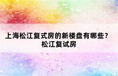 上海松江复式房的新楼盘有哪些？ 松江复试房